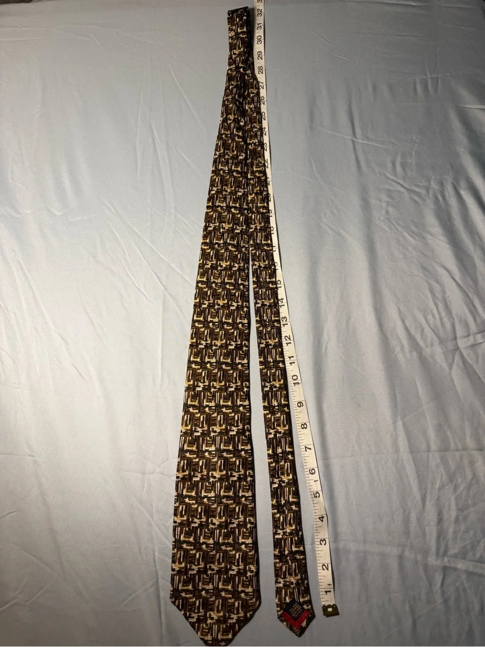 Nordstrom Abstract Geometric Tie in Brown, Cream and Gold. Hand sewn by XMI